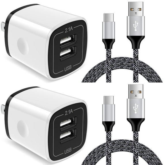 Hootek 2 Pack Dual Port 6FT Wall Plug Charger Block with 2Pack Charging Cord Type C Cable USB C Cables USB Brick Charger Box USB Wall Charger Block, Fast Charging Block for Samsung, Black