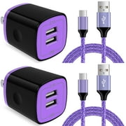 Hootek 2 Pack USB C Charger Brick Dual Port Wall Plug Type C Charger Block with 2Pack 6FT Charging Cord Type C Cable USB C Cables USB C Wall Charger Box, Fast Charging Block for Samsung, Black+Purple