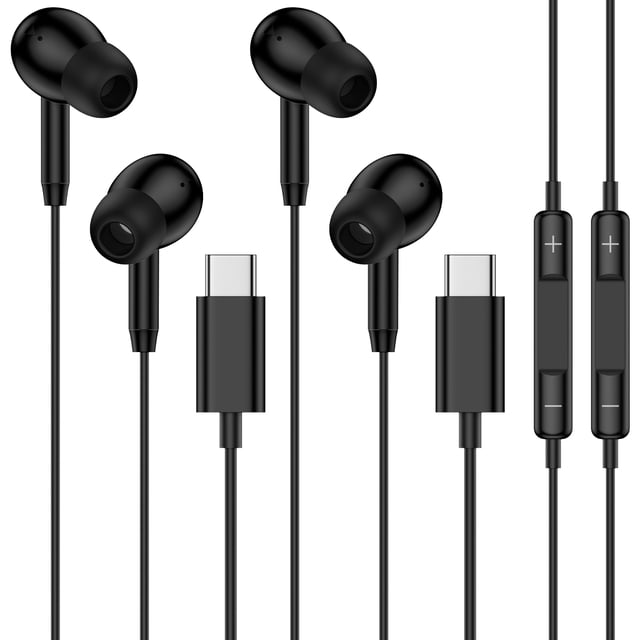 Hootek 2 Pack USB C Headphone, USB C Plug in Headphonesfits for Samsung Galaxy Android, Wired Earbuds in-Ear Type C Earphone with Microphone Volume Control Bass Stereo Noise Canceling fits for iPhone
