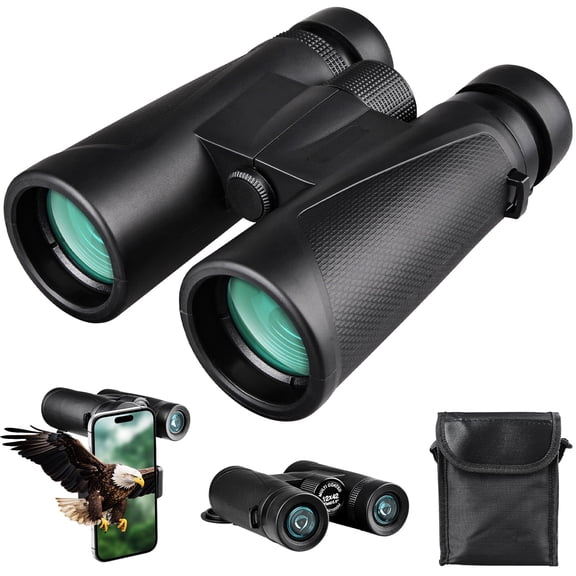 Hootek Binoculars for Adults, 12x42 Professional Binoculars Waterproof, Clear BAK4 Prism, FMC Lens, Binocular with Low Light Vision, Binoculars for Bird Watching Hunting Sports Concerts, Black