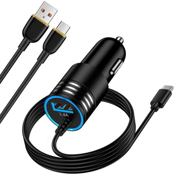 Hootek Car Charger with 3.3FT TYPE C Cable USB Car Charger Adapter 3.4A USB-C Fast Charging Charger with 6FT USB C Charging Cable Cord Type C Cable Nylon Braided for Samsung Android , Black