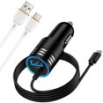 thumbnail image 1 of Hootek Car Charger with 3.3FT TYPE C Cable USB Car Charger Adapter 3.4A USB-C Fast Charging Charger with 6FT USB C Charging Cable Cord Type C Cable Nylon Braided for Samsung Android , Black+White, 1 of 7