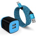 thumbnail image 1 of Hootek Dual Port Fast Charger 2 Port USB Adapter 2.1A Wall Charger Block, Quick Charger Brick with 2 Pack 6FT USB-C Charging Cable Cord Nylon Braided Fast Charging for Samsung, Blue, 1 of 8
