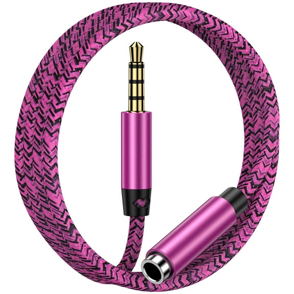 Hootek Headphone Extension Cable 6FT, 3.5mm Extension with Microphone Male to Female Stereo Audio Cable 3.5mm Aux Cord Headphone Extender Cable Cord 6FT Nylon Braided Compatible with iPhone, Pink