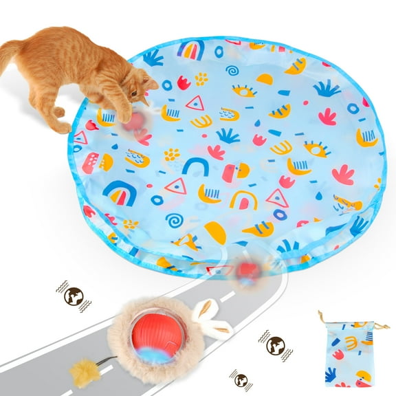 Hootek Interactive Cat Toys, Fast Moving Ball in Play Mat, Hunting Cat Toy with Rechargeable Electric Cat Ball, Automatic Motion Activated Ball Hide and Seek for Indoor Exercise Kicker, 28 Inch Mat