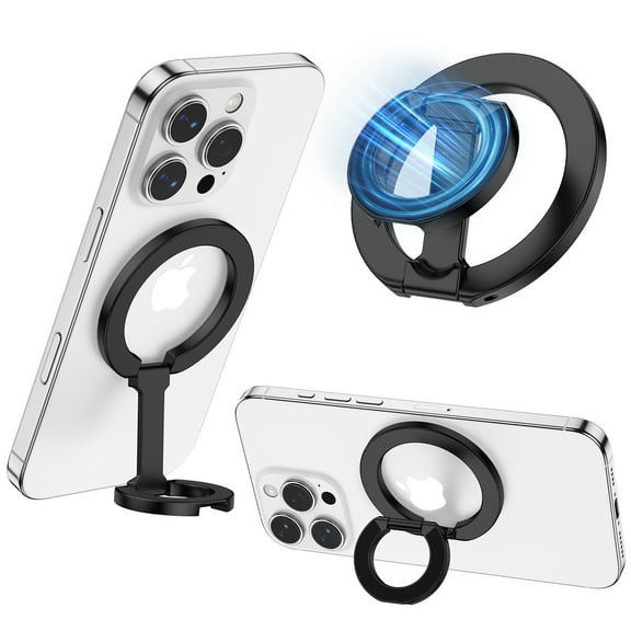 Hootek Magnetic Phone Stand, Compatible with MagSafe Phone Stand Holder for Desk, Multi-Functional Foldable, Double-Sided Magnetic Cell Phone Stand, for iPhone 16 15 14 13 12 Magsafe Case, Black