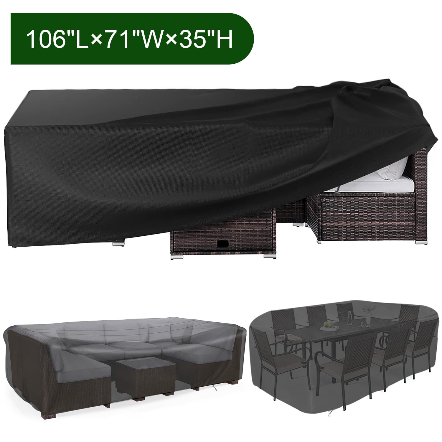 Hootek Patio Furniture Covers, 106×71 Outdoor Furniture Cover Waterproof, Heavy Duty Oxford Patio Table Cover for Outdoor Table, Chair, Sofa, Desk (Black 106"L×71"W×35"H)