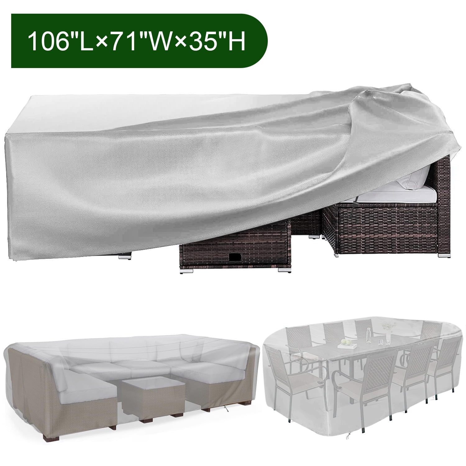 Hootek Patio Furniture Covers, 106×71 Outdoor Furniture Cover Waterproof, Heavy Duty Oxford Patio Table Cover for Outdoor Table, Chair, Sofa, Desk (Silver 106"L×71"W×35"H)