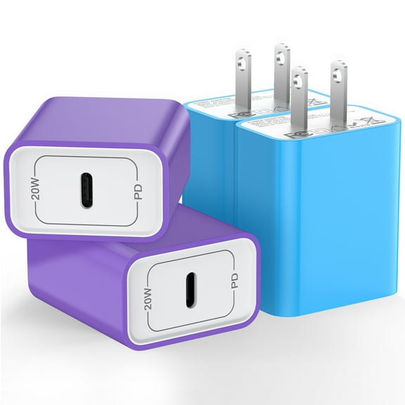 Hootek USB C Charger Block 4 Pack Fast Charging Adapter 20W Wall Charger Quick Charger Adapter USB Charger Block Fast Charger Plug Phone Charger Compatible with iPhone Sumsung Galaxy,Blue+Purple