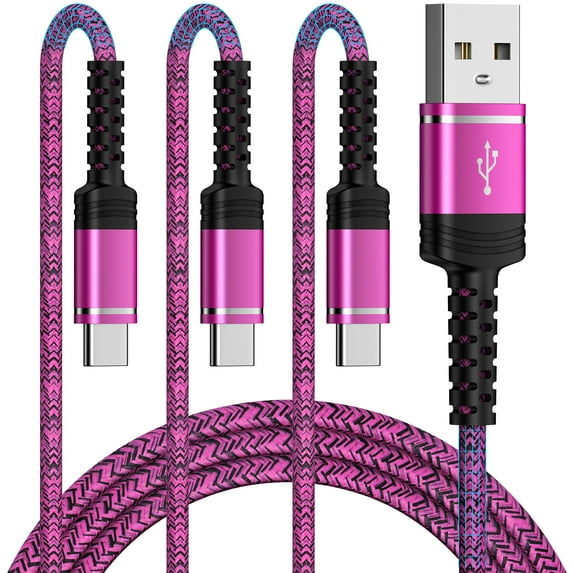 Hootek USB C Charging Cable, 3 Pack Fast Charging Type C Charging Cord 6FT, USB Type C Cables, USB A to USB C Charger Cords High Speed Android Phone Charger Cable, Pink