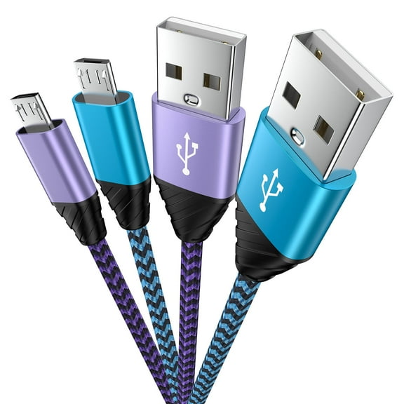 Hootek USB Charging Cable, 2 Pack Fast Charging Micro USB Charging Cord 6FT, Micro USB Cable Android Charging Cables, Phone Charger Cord High Speed Android Phone Charger Cable, Purple+Blue