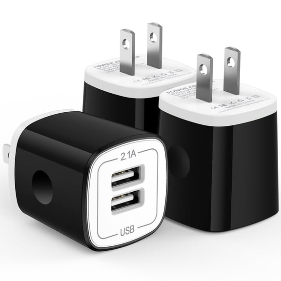 Hootek USB Wall Charger Block 3 Pack 2.1A Dual Port USB Charger Block Fast Charger Wall Charger Plug Brick Cube Charger Box Fast Charging Block for Android Samsung, White