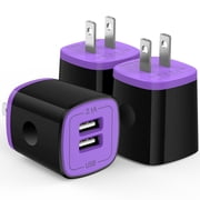 شاحن حائط USB من هوتيك، عبوة من 3 قطع، 2.1 أمبير، محول شاحن حائط سريع بمنفذين، كتلة شحن، شاحن سريع الشحن، كتلة شاحن USB، شاحن هاتف لنظام أندرويد، سامسونج، أرجواني