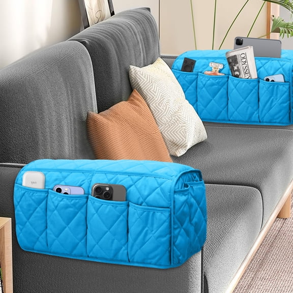 Hootek Sofa Armrest Organizer with 14 Pockets, Couch Caddy Remote Holder for Recliner, Non-Slip Arm Chair Storage Organizer, Waterproof, Foldable, Fits Most Sofas and Armchairs, Blue