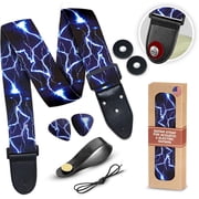 Art Tribute Adjustable Guitar Strap with Pick Pocket 2 Strap Locks and 2 Picks for Electric, Bass and Acoustic Guitars -Lightning