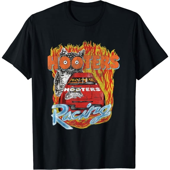 Hooters Adult Classic Fit Racing Flames T-Shirt - Hooded Neck, Sleeveless, Black, Polyester & Cotton