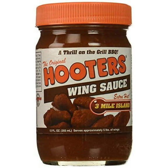 The Original Hooters 3 Mile Island Wing Sauce - Versatile, Restaurant-Quality Flavor - Ideal for Chicken Wings, Ribs, and Seafood, Nutritionally Balanced, Extra Hot - 12 oz