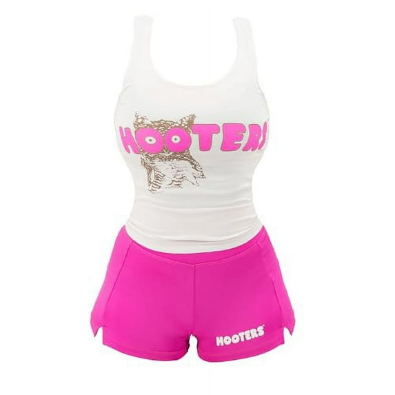 Hooters Women's Tank and Shorts Set Pink and White with Hootie the Owl Size Medium