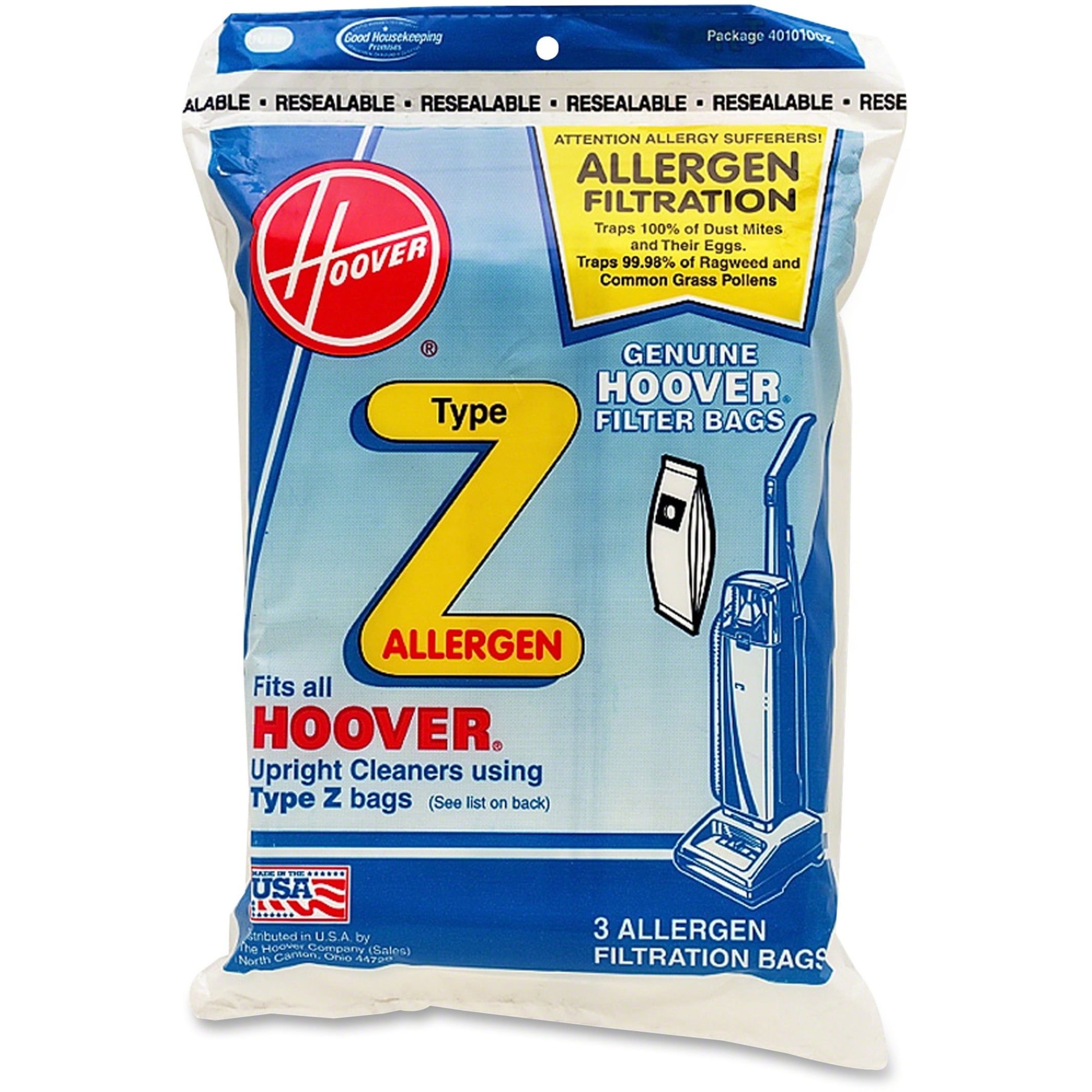 Hoover 4010100Z Type Z Allergen Vacuum Bags, 3 Count