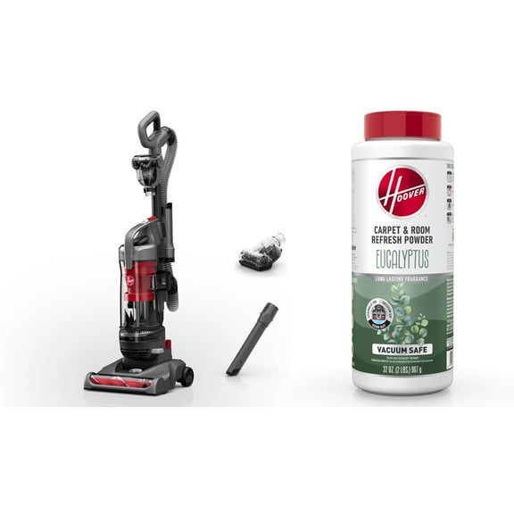 Hoover Bagless Upright Vacuum Cleaner, Rewind Pet & Hoover Eucalyptus Carpet & Room Refresher Carpet Powder, 32oz