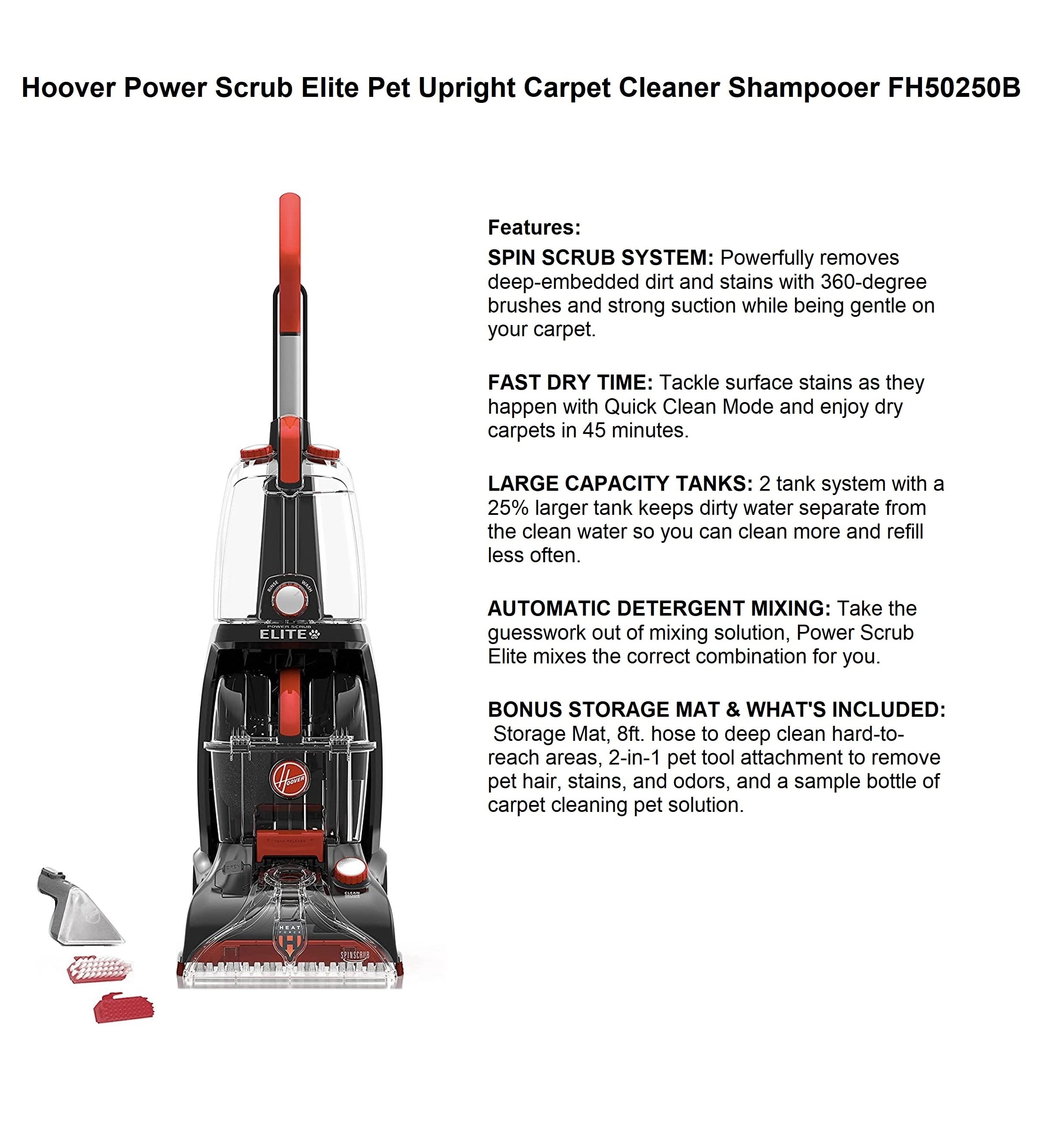 Hoover Black Power Scrub Elite Pet Upright Carpet Cleaner Shampooer