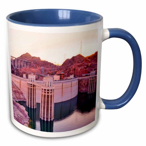 3drose, Hoover Dam at Sunset, 15oz Two-tone Blue Mug