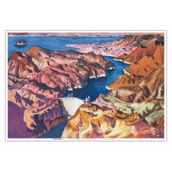 Hoover Dam Black Canyon of the Colorado - Nevada Arizona - United Air Lines - Vintage Airline Travel Poster by Millard Sheets c.1952 - Master Art Print (Unframed) 13in x 19in