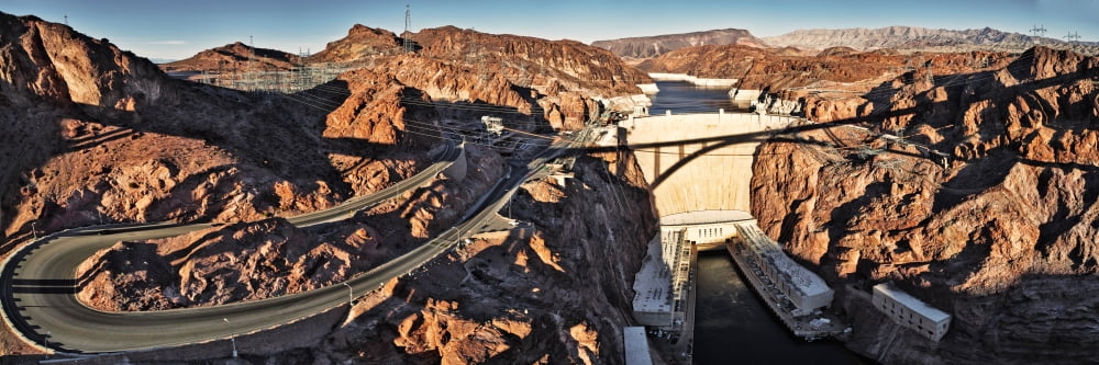 Hoover Dam from Bridge Lake Mead Arizona-Nevada Border USA Canvas Art - Panoramic Images (36 x 12)