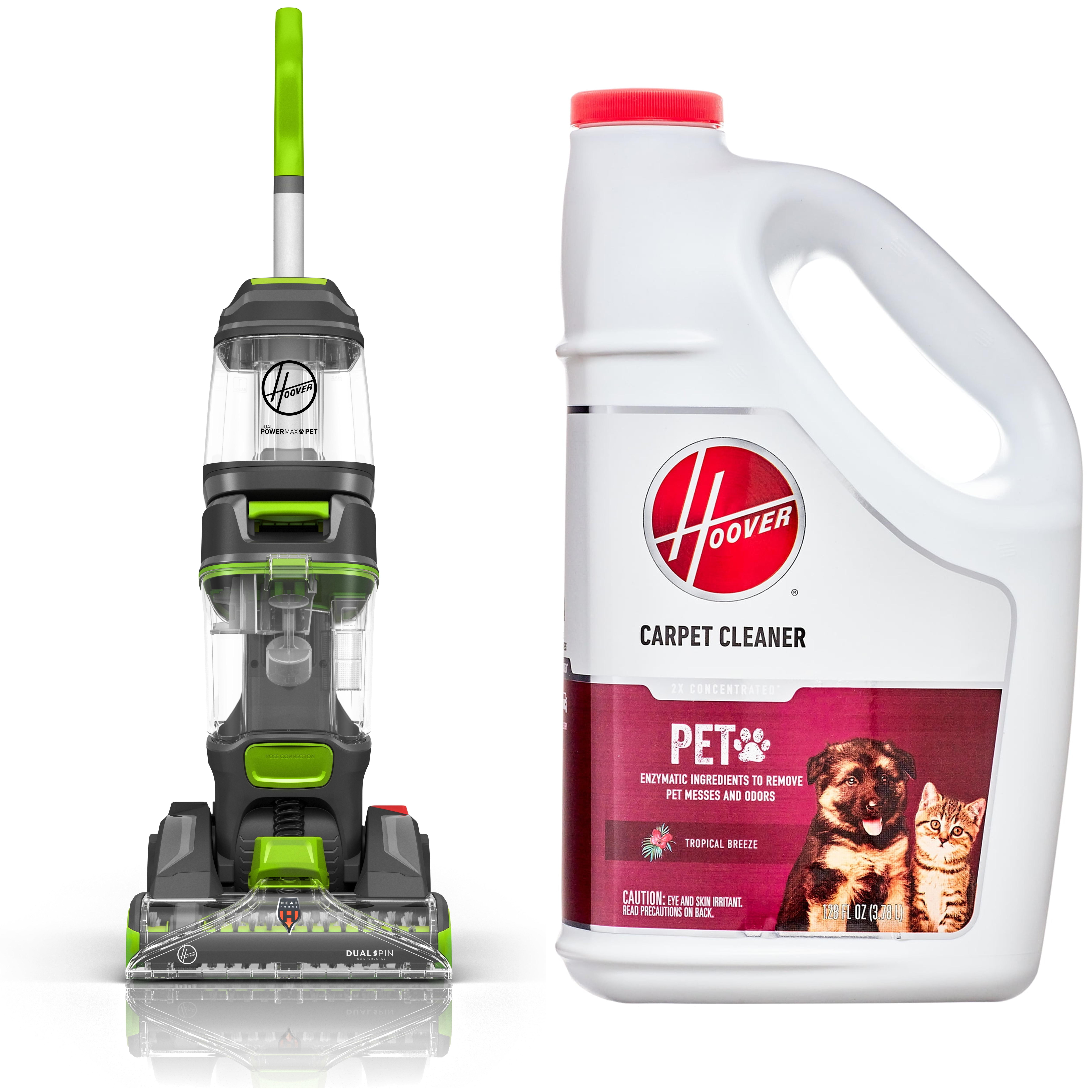 Hoover Dual Power Max Pet Upright Carpet Cleaner, FH54011, New & Hoover Paws & Claws Pet Stain and Odor Remover, Carpet Cleaner Solution, 128 fl oz., New, 1 Count