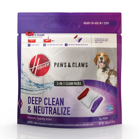 Hoover Paws and Claws Clean Pack Pods, Carpet Cleaner Solution 14 Count, Sea Breeze Scent, for Carpet, Removes Pet Messes, Premixed, AH37001, 11.6 oz.