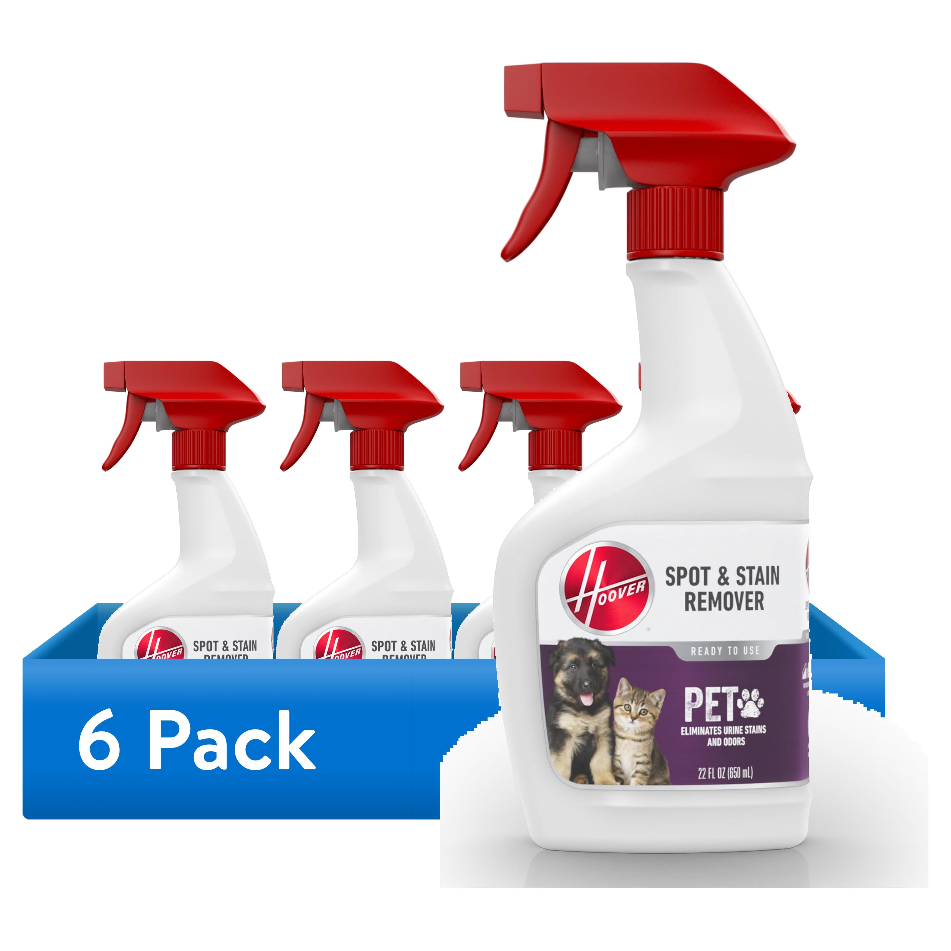 (6 pack) Hoover Pet Enzymatic Spot and Stain Remover Trigger Spray, Clean Scent, for Carpet and Upholstery, Urine and Stain Eliminator, Neutralizes Odor, AH31681, 22 oz.