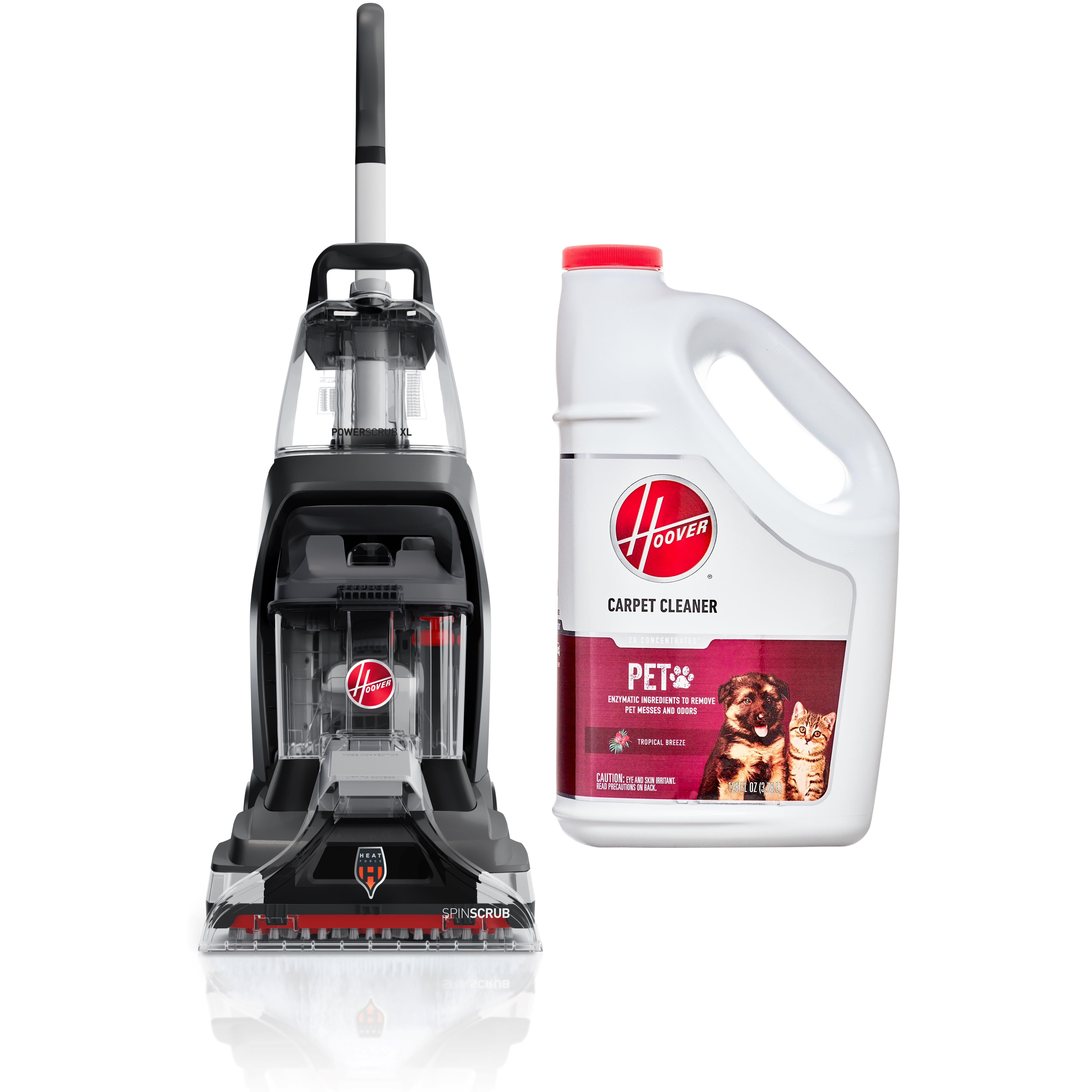 Hoover PowerScrub XL, Upright Carpet Cleaner Machine, FH68010, 1 Count, New Condition and Hoover Paws & Claws Pet Stain and Odor Remover, Carpet Cleaner Solution, 128 fl oz., New, 1 Count