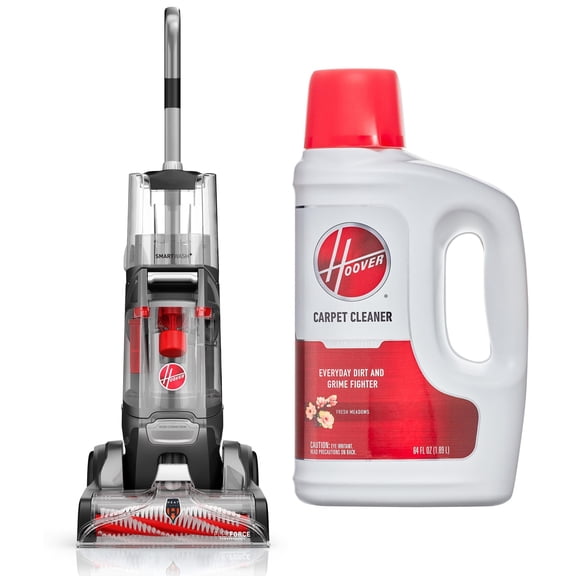 Hoover SmartWash Essentials Automatic Upright Carpet Cleaner Machine, FH52110, New, 1 Count & Hoover Everyday Carpet Cleaner Solution and Formula, 64 oz., 1 Count, New, AH31980