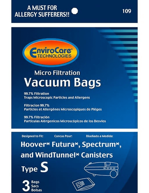 Hoover Type S Envirocare Brand Allergen Microlined Vacuum Bags - 6 Packs- 54 bags