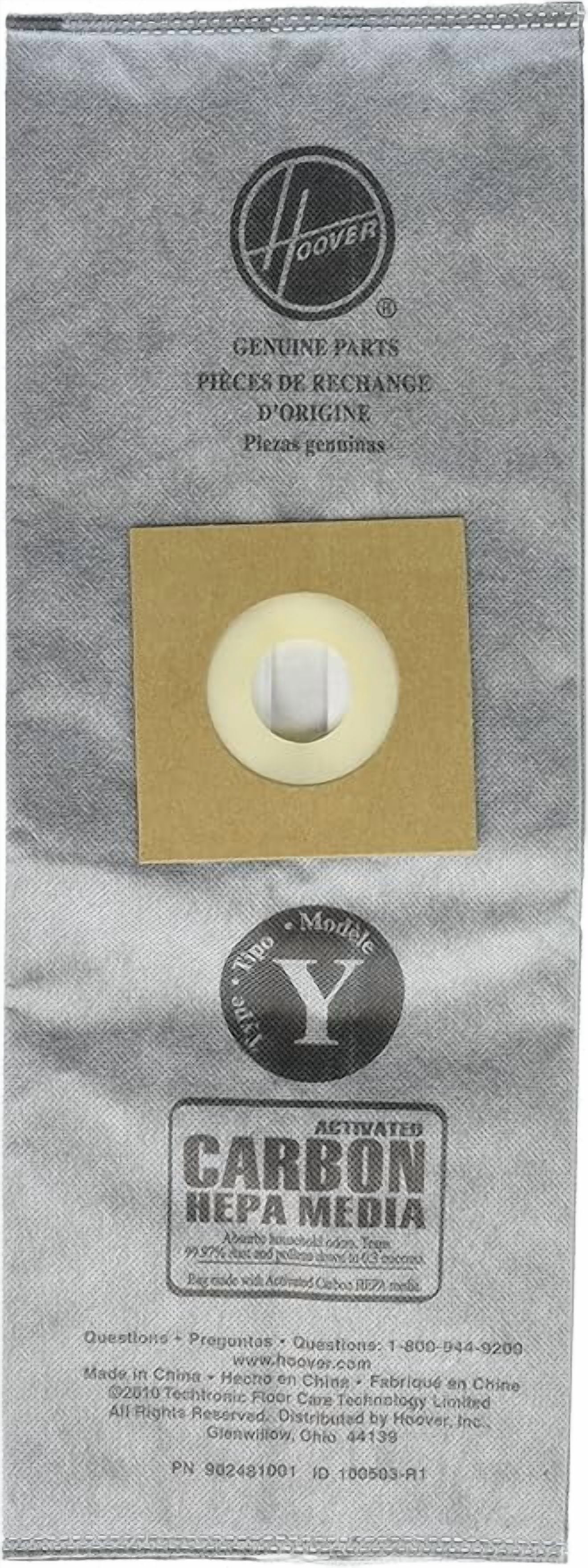 Hoover Vacuum Cleaner Bags for Upright Vacs, Pack of 4, Grey, Type Y, Hepa Filtration, Part # AH10165, Hoover Vacuum Bags Refill