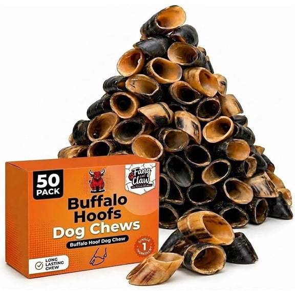 Hooves for Dogs, 50 Count Buffalo Hooves Bulk Pack Single-Ingredient Long-Lasting Natural Dog Chews, Rawhide-Free, Grain-Free Treat for Aggressive Chewers Large Breed
