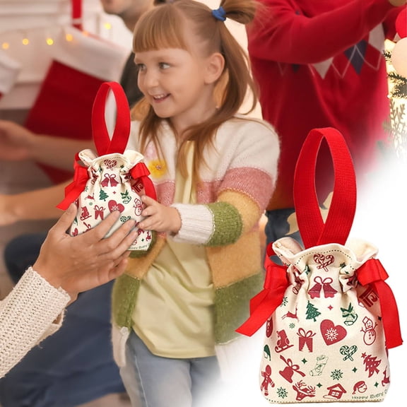 Hoowood Christmas Canvas Bag - Cute Christmas Pattern Candy Cookie Bag 2026 Xmas Packaging Storage Christmas Gift Bag