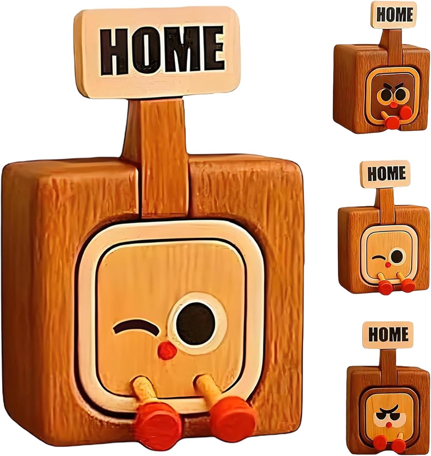 Hoowood Cute Wooden Key Holder Wall Mount with Hooks, Funny Face ...