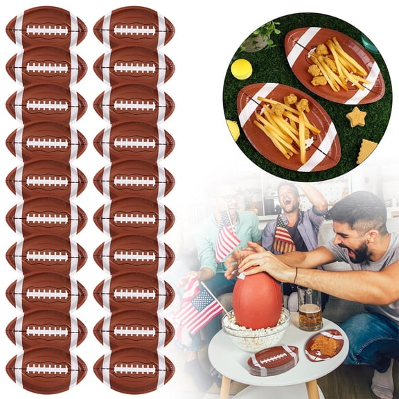 Hoowood Football Party Plates Sports Theme Decorations Game Day Tableware for Super Bowl Tailgate Football Shaped Birthday Supplies