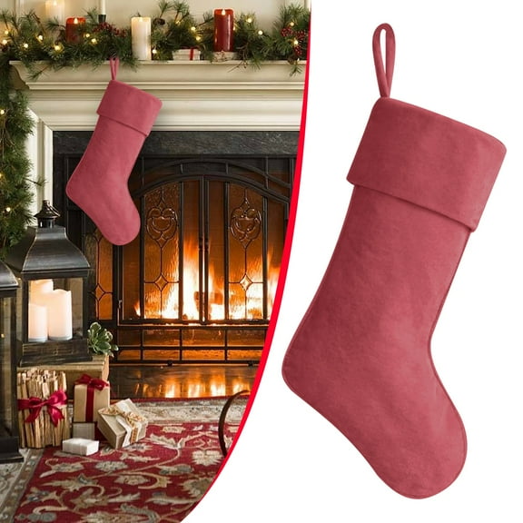 Hoowood Velvet Christmas Stocking - Soft Hanging Fireplace Mantel Decoration for Family New Year Holiday Christmas Decor (Pink, 20 Inches)