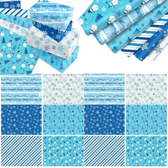 Hoowood Winter Snowflake Wrapping Paper - Blue White Themed Wrap for Winter Holiday Birthday Christmas Gift (20x27 Inches, 12 Sheets)