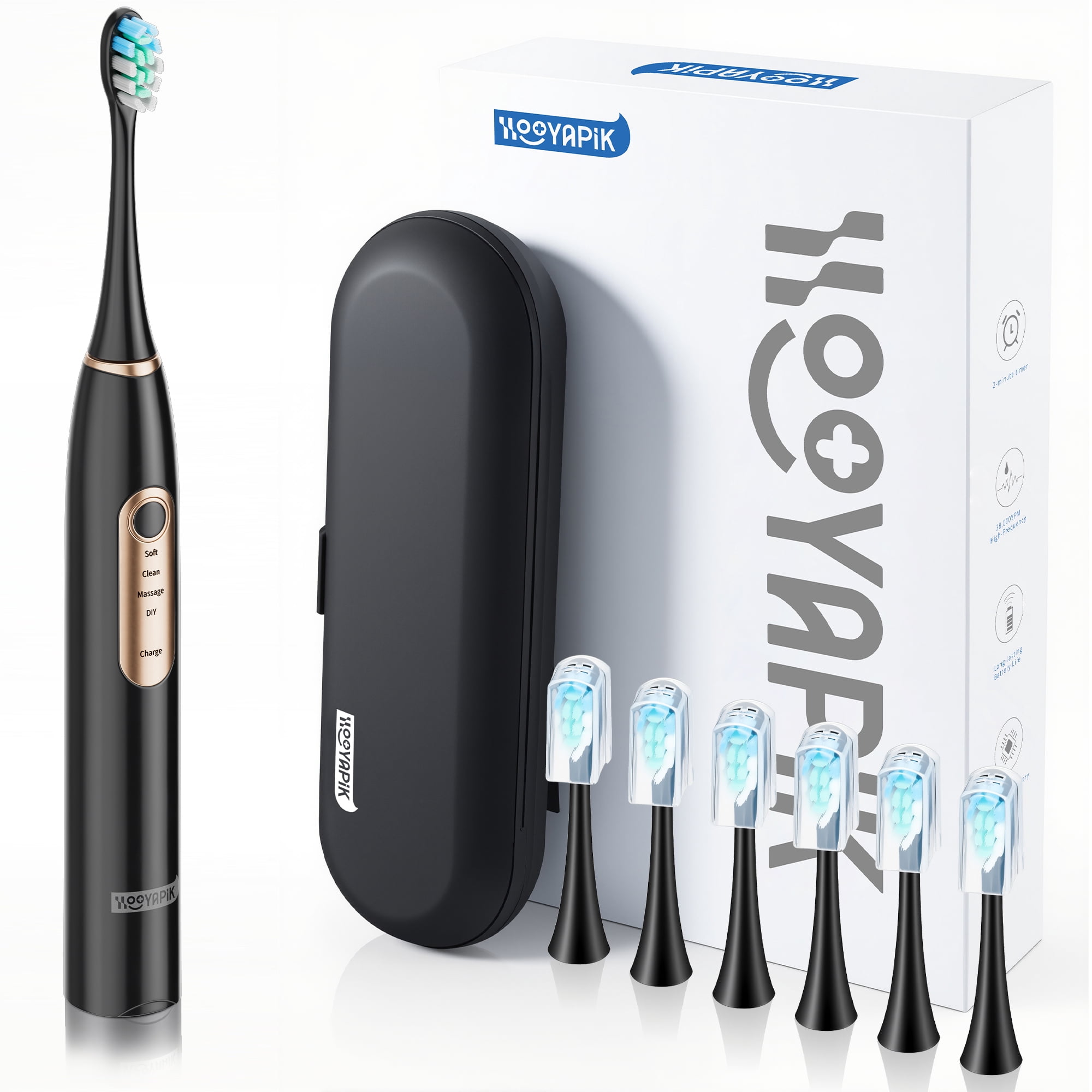 Hooyapik 38000 VPM Sonic Electric Toothbrush Set with 6 Brush Heads-2 Minute Timer-4 Cleaning SettingsIPX7 Waterproof,Lightweight and USB Rechargeable Toothbrush for Oral Care