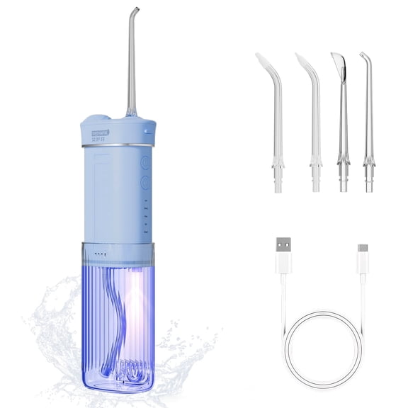 Hooyapik 225ML Portable Oral Irrigator, Cordless Water Flosser for Travel with Long-Lasting Battery, 4 Nozzles for Implants, Braces and Plaque Removal