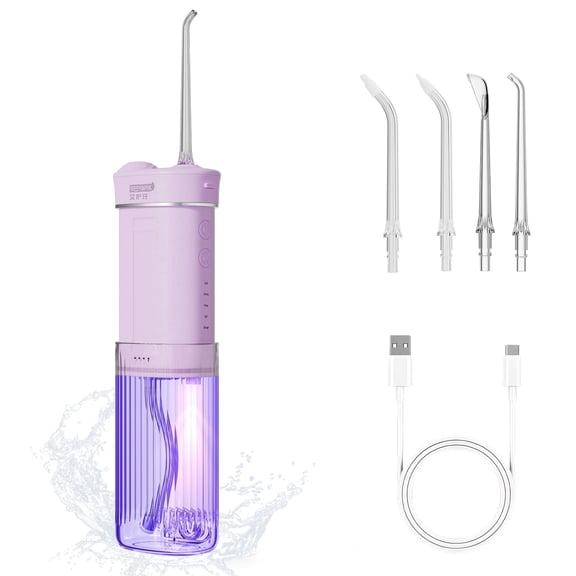 Hooyapik 225ML Portable Oral Irrigator, Cordless Water Flosser for Travel with Long-Lasting Battery, 4 Nozzles for Implants, Braces and Plaque Removal