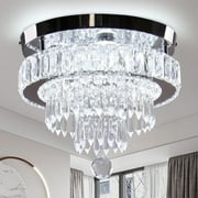 Hooyi Modern Crystal Chandeliers,16" Big Size LED Crystal Ceiling Light Fixtures,Stepless dimming,Dual Color,Flush Mount Ceiling Light,Crystal Chandeliers for Dining Room