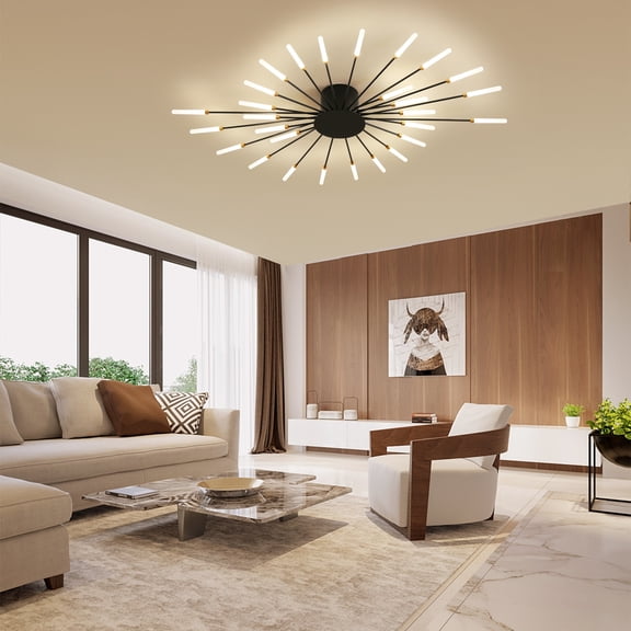 Hooyi Modern LED Ceiling Light, Fireworks Chandelier, Remote-controlled, Modern Ceiling Light, Dimmable, 3 Colour Temperatures, Recessed Ceiling Light