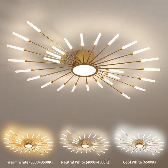 Hooyi Modern LED Ceiling Light, Fireworks Chandelier, Remote-controlled, Modern Ceiling Light, Dimmable, 3 Colour Temperatures, Recessed Ceiling Light