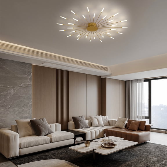 Hooyi Modern LED Ceiling Light, Fireworks Chandelier, Remote-controlled, Modern Ceiling Light, Dimmable, 3 Colour Temperatures, Recessed Ceiling Light