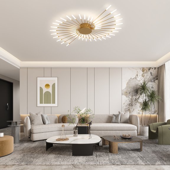 Hooyi Modern LED Ceiling Light, Fireworks Chandelier, Remote-controlled, Modern Ceiling Light, Dimmable, 3 Colour Temperatures, Recessed Ceiling Light
