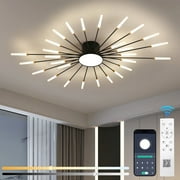 Hooyi Modern led Ceiling Light,Firework Chandelier,41 inches with Remote Control or App Control,28+1 Heads Black Modern Ceiling lamp,Flush Mount Ceiling Light,Metal Acrylic lampshade Chandelier